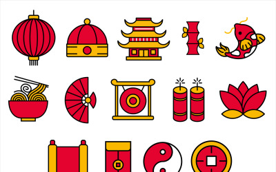 Elementos gráficos chineses (contorno preenchido)
