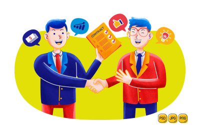 Dois empresários lidam com ilustração de contrato