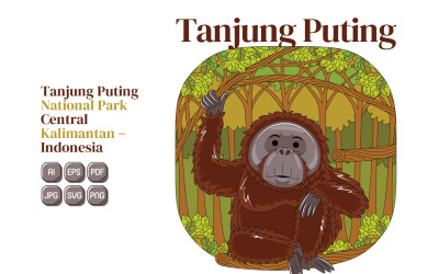 Tanjung Puting Milli Parkı Vektör İllüstrasyonu