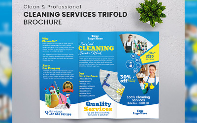 Modelli di brochure a tre ante per servizi di pulizia e disinfezione