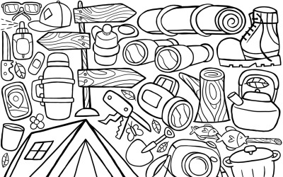 Acampamento Doodle Vector Line Art # 02