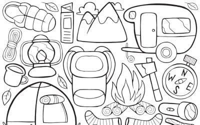 Camping Doodle Vector Line Art #01