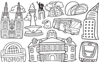 Джакарта Doodle Vector Line Art # 01
