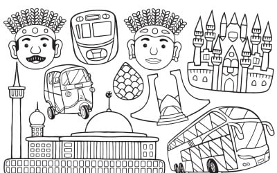 Jakarta Doodle Vector Line Art #02