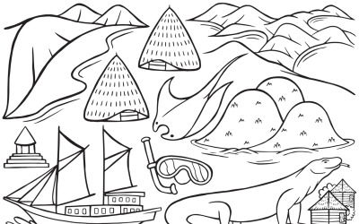 Labuan Bajo Doodle Vector Line Art #01