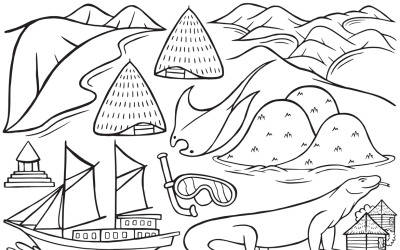 Labuan Bajo Doodle Vector Línea Arte #01