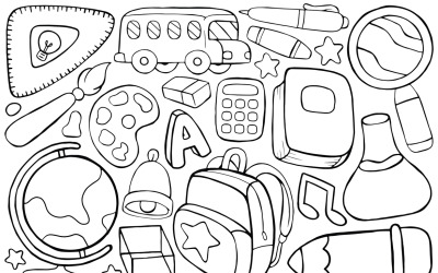 Снова в школу Doodle Vector Line Art # 01