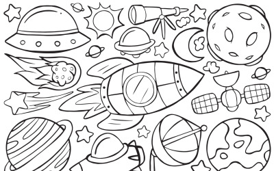 Uzay Doodle Vektör Hat Sanatı #01