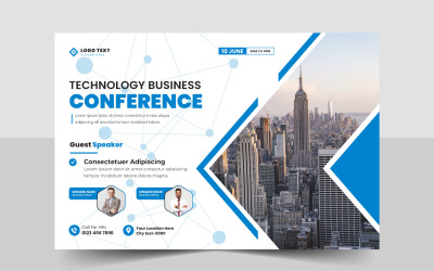 Business technology conference webinar flyer template or online event banner layout