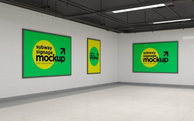 Subway Two Horizontal  And One Vertical Signage Mockup