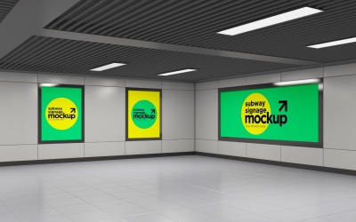 Subway Two Vertical And one Horizontal Signage Mockup
