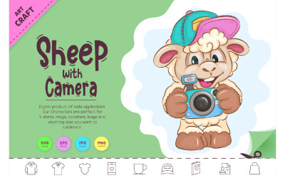 Kreslené ovce s kamerou. Clip Art.