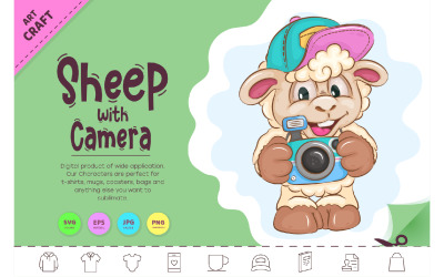 Pecore del fumetto con la macchina fotografica. Clipart.