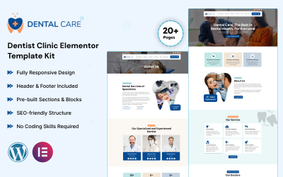 Dentalcare - Kit de plantillas Elementor para clínicas dentales