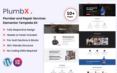 PlumbX - Kit di modelli Elementor per servizi idraulici e di riparazione
