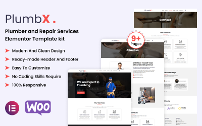 PlumbX - набор шаблонов Elementor для сантехников и ремонтных услуг