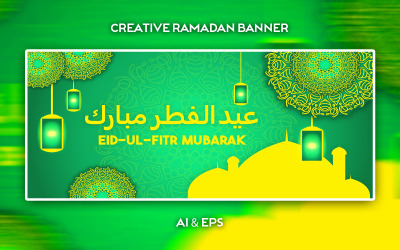 Luksusowy Eid-ul-Fitr Mubarak Green Gradient Vector Banner Design
