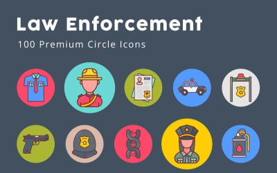 Rechtshandhaving unieke cirkel iconen