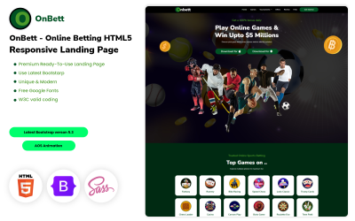 OnBett – online sázení HTML5 responzivní vstupní stránka