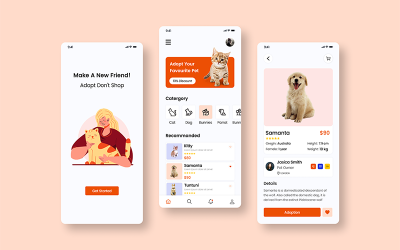 UI-Vorlagendesign für die Tierpflege-App in Figma