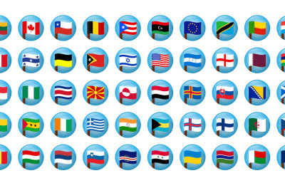 Flagi krajów świata kolorowe ikony wektorowe