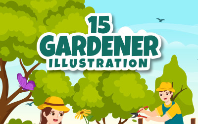 15 sommar trädgårdsmästare vektorillustration