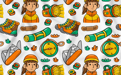 Bezešvý vzor Camping Kawaii Doodle 04