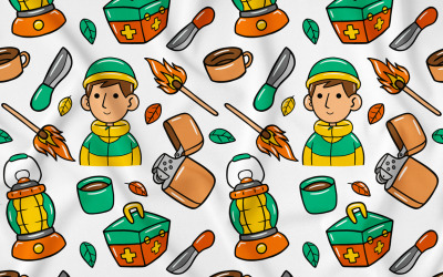 Camping Kawaii Doodle padrão sem costura 02