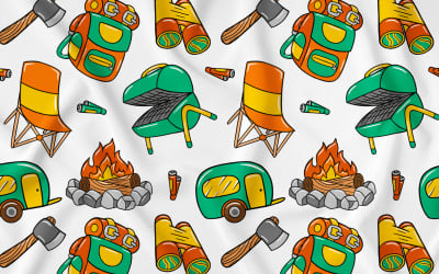Camping Kawaii Doodle Seamless Pattern 01