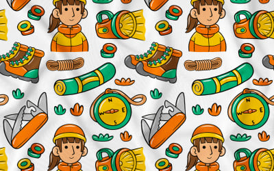 Кемпинг Kawaii Doodle Seamless Pattern 04