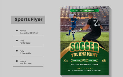 Modelo de panfleto de evento esportivo de futebol e design de layout de pôster de torneio de campeonato