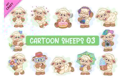 Conjunto de ovelhas de desenho animado 03. Clipart.