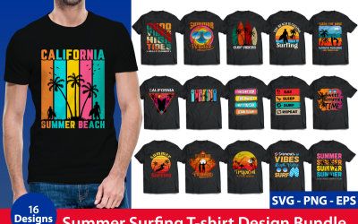 Pacchetto design t-shirt da surf estivo