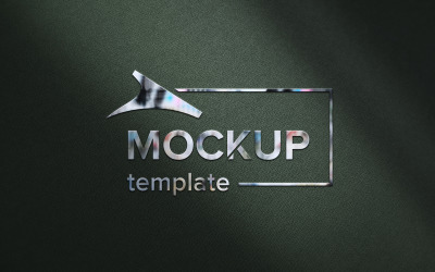 Realistic glass texture logo mockup on dark green texture background with light shadow