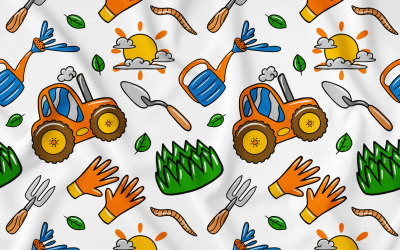 Agricoltura Kawaii Doodle Seamless Pattern 03