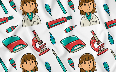 Bezešvý vzor Medical Kawaii Doodle 02