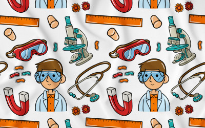 Bezešvý vzor Science Kawaii Doodle 04