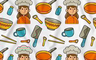 Cucinare Kawaii Doodle Seamless Pattern 02