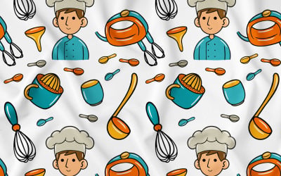 Cuisson Kawaii Doodle Seamless Pattern 04