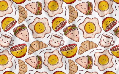 Kawaii Breakfast Seamless Pattern #01