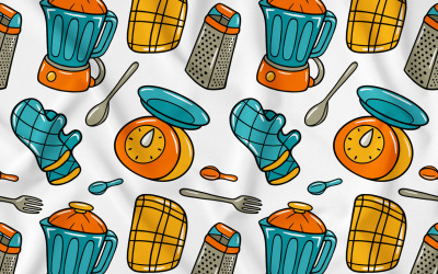 Kochen Kawaii Doodle Seamless Pattern 01