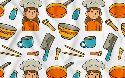 Kochen Kawaii Doodle Seamless Pattern 02