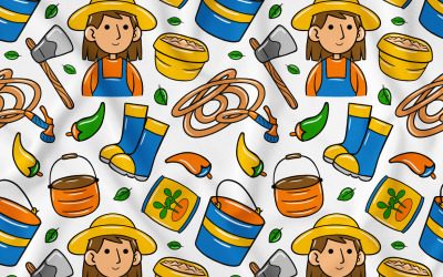 Сельское хозяйство Kawaii Doodle Seamless Pattern 02