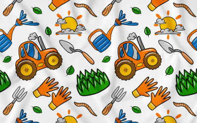 Сельское хозяйство Kawaii Doodle Seamless Pattern 03