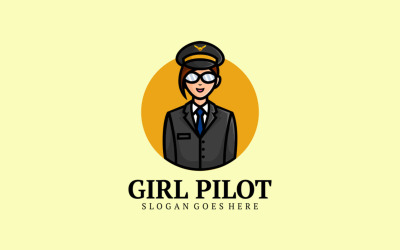 Girl Pilot Cartoon Logo Style