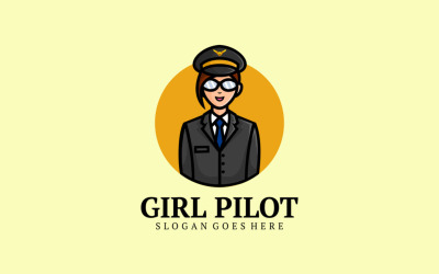 Mädchen-Pilot-Cartoon-Logo-Stil