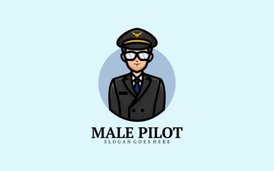 Manlig pilot tecknad logotyp stil