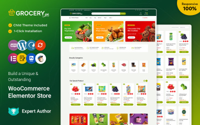 Grocerygo — многоцелевой магазин продуктов и супермаркетов Адаптивная тема WooCommerce Elementor