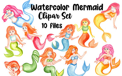 Watercolor Mermaid Clipart Set