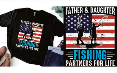 Father &amp;amp; Daughter Fishing Partners for Life Father&amp;#39;s Day con maglietta con bandiera USA
